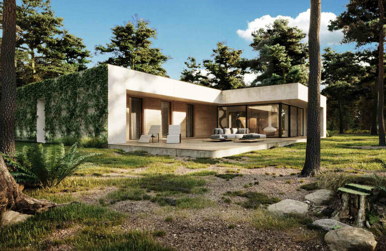 Wizualizacje architektoniczne 3d. Wizualizacje wnętrz. Dom w lesie.