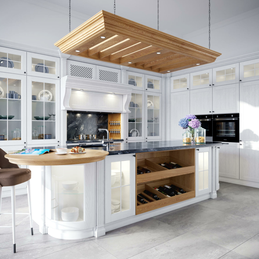 Wizualizacje architektoniczne 3d. Wizualizacje wnętrz. Kuchnia klasyczna.