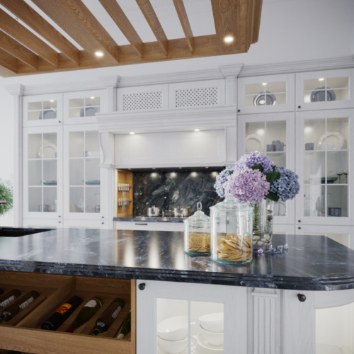 Wizualizacje architektoniczne 3d. Wizualizacje wnętrz. Kuchnia klasyczna.